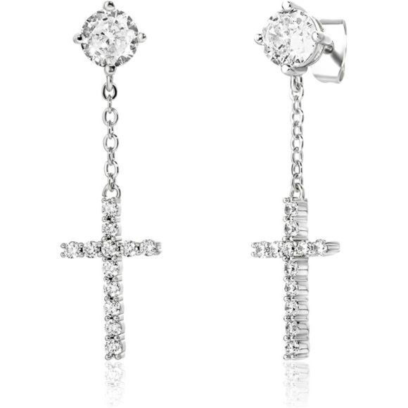 Cross Hoop Dangle Earrings 14K Gold Plated 5A+ Cubic Zirconia Cartilage Men